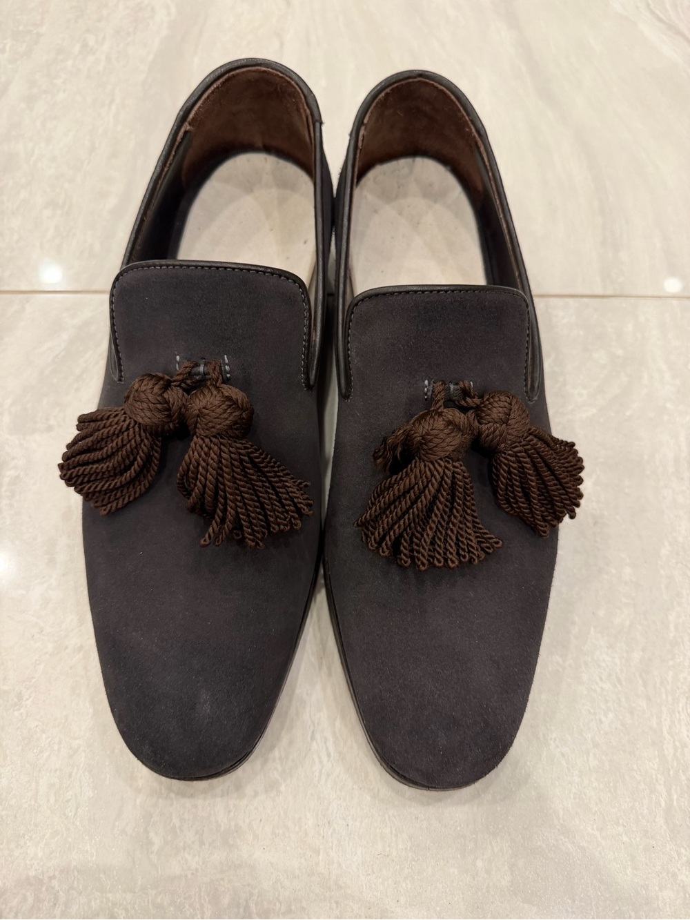 Jimmy Choo Dark Brown Suede Tassel Loafers